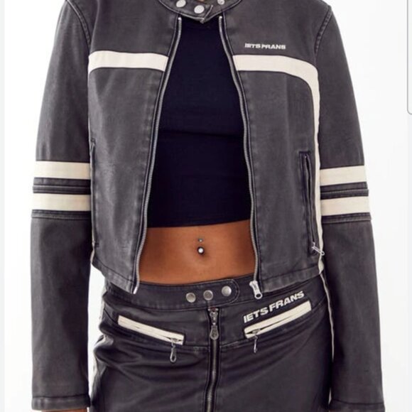 Urban Outfitters Iets Frans Jessy Faux Leather Cropped Moto Jacket Size Medium - Picture 2 of 13